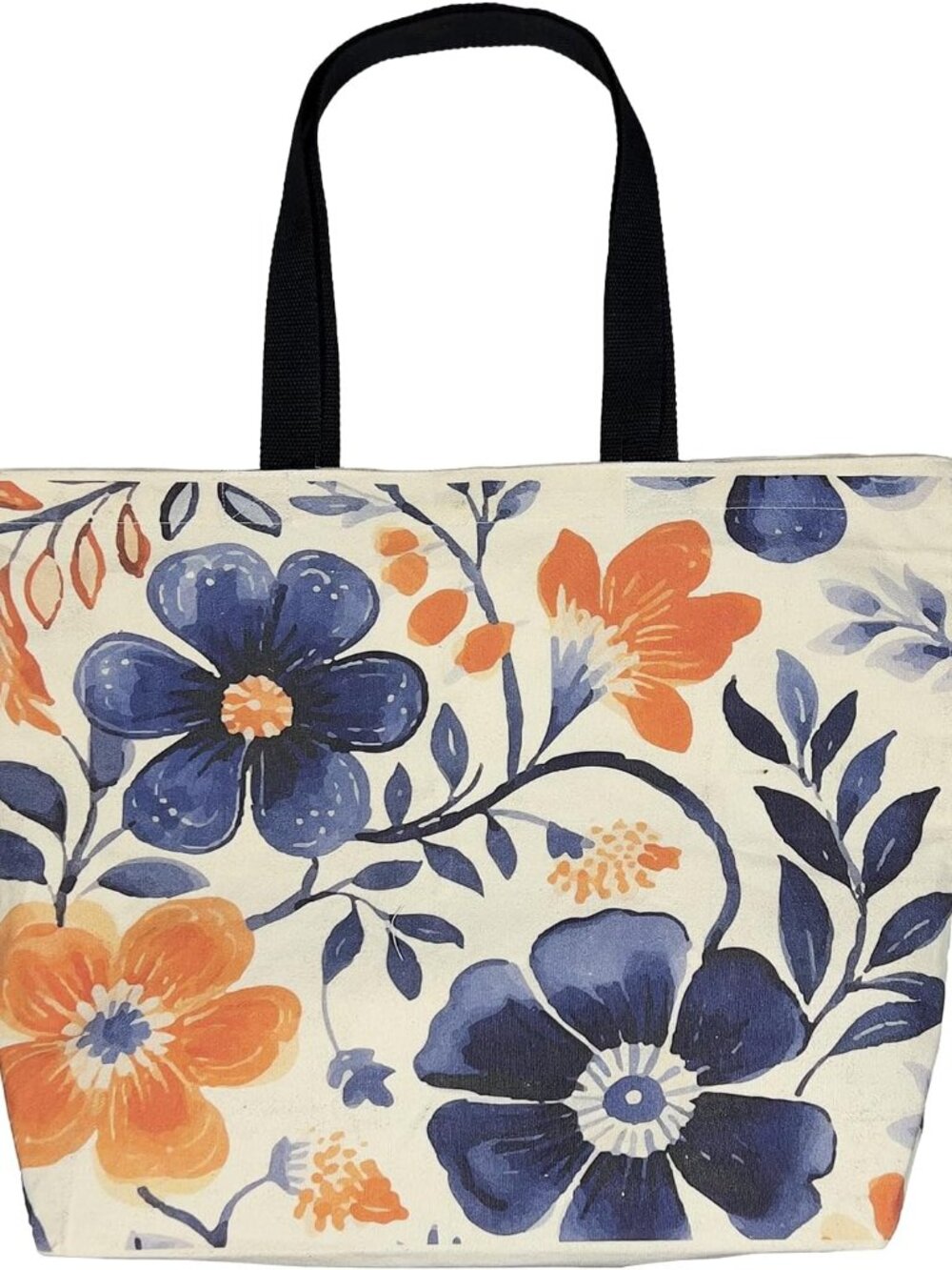 Large Tote Bag for Women, Floral Grocery Tote with Snap Thick Canvas Both Side P